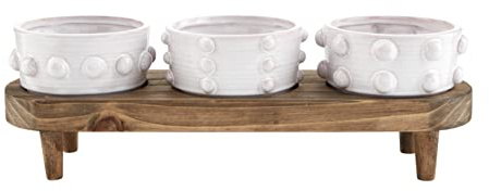 Mud Pie Beaded Dip Bowl Wood Board; Stand 5 X 7 | Dip 2 X 4 Dia