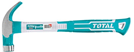 TOTAL - Martillo de Carpintero | Peso de 450 gr | Cabeza Magnética de Acero Forjado | Sacaclavos de Pala Curva | Herramienta Carpintería y Ebanistería | Mango de Fibra