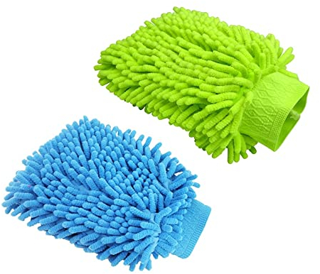 2 Pcs Car Wash Mitt Microfiber Wash Glove Super Absorbent Car Washing Glove for Car Washing Household Cleaning (Random Color)