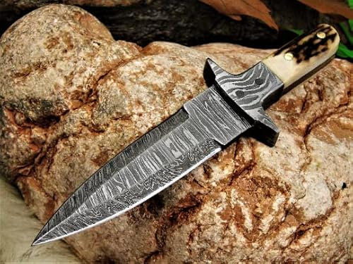 Hirschhorn Damast Mini Messer Damaszener Stahl Jagd Knife Damascus Hunting 6129EA