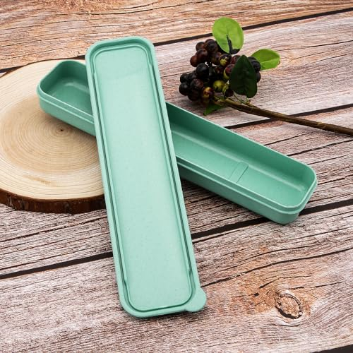OriGlam Boîte à couverts de voyage réutilisable en paille de blé pour pique-nique, camping (Vert)