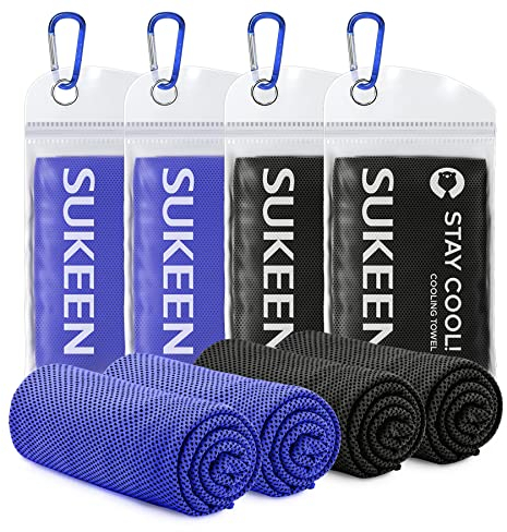 Kühlhandtuch Kühlendes Handtuch Kühltuch für Sofortige Kühlung mit 4 Wasserdichten Beuteln Mikrofaser Sporthandtuch für Fitness Camping Wandern Yoga Golf Reisen (2black+2dark Blue, 4 stück)