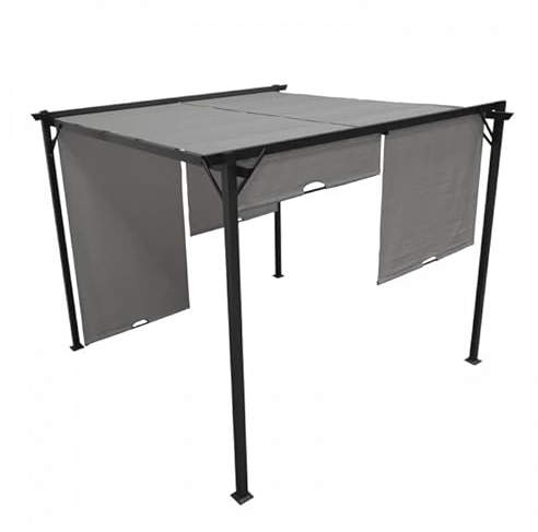 Grindi - Garten Pergola Pavillon Terrassendach mit einstellbarem Stoffdach - Grau, Delos I 2,9x2,9m - Stahl, wasserdichtes Sonnenschutz für Terrasse und Freistehender, Grillpavillon, Markise