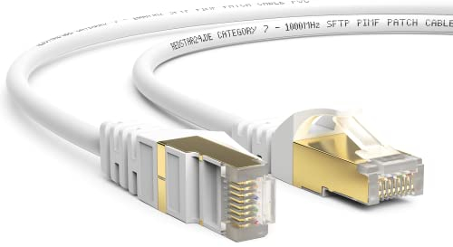 0,5m CAT 7 Netzwerkkabel Gigabit Ethernet LAN Kabel Weiß - 10Gbit/s - Patchkabel - Flexibles Cat.7 Rohkabel S/FTP Schirmung mit RJ 45 Stecker Vergoldet - ideal für Router, Modem,Switch, PS4 und PS5