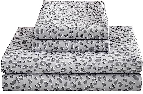 Mooreeke Leopard Gepard gedruckt King Bettlaken, Weiche Mikrofaser Bettwäsche & Kissenbezüge, Tiefe Tasche rutschfeste Spannbettlaken King Sheet, Silber Grau Tiermuster Bettwäsche