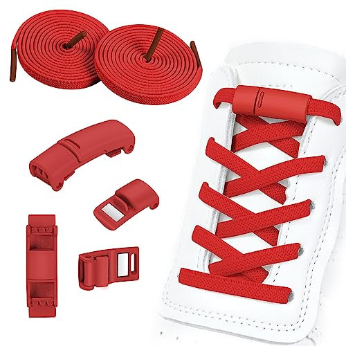 OSDUE Cordones Elásticos Sin Atar, 2 Pares Ajustables Cordones Elásticos Sin Nudo Sin Nudos con 4 Hebilla Metal Elásticos Cordones Sin Atar para Zapatillas, Botas y Zapatos Para Niños y Adultos