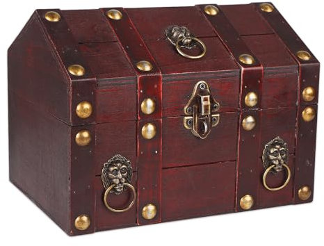 SICOHOME Grand coffre au trésor en bois pour enfants - Boîte au trésor de pirate vintage décorative - Boîte à bijoux avec serrure et couvercles - Pour salle de classe et fête pirate
