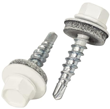 SKIR'CO (50 pièces) Vis Toiture, Tête Hexagonale, Vis Autoperceuses Peintes 4,8 x 25 mm Avec Rondelles EPDM (Blanc Pur RAL 9010)