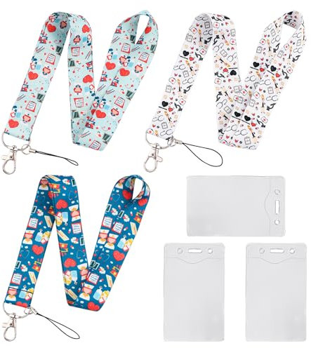 Lot de 3 lanières colorées pour infirmières avec 3 pochettes transparentes pour cartes - Long cordon pour femme - Porte-clés, carte d'identité de travail