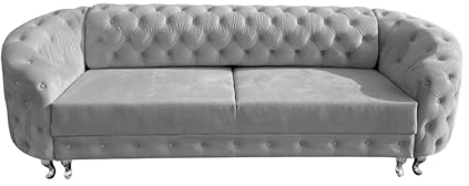 Ares Meble Molly Schlafsofa Mit Bettkasten - Chesterfield Relaxsofa 3 Sizer - Wohnlandschaft Mit Schlaffunktion - Samt Wohnzimmer - Schlafcouch Ausziehbar - 290 x 100 cm - Hellgrau