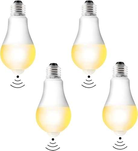 Lot de 4 ampoules LED avec détecteur de mouvement PIR E27 12 W blanc chaud 3000 K Capteur de lumière Ampoule à économie d'énergie pour couloir