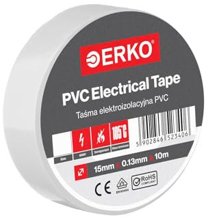 ERKO Nastro Isolante elettrico bianco 15 mm x 10 m PVC Per isolare, Riparare e legare, nastro adesivo, Per tensioni fino a 6 kv, elettrici professionali, flessibile, autoestinguente