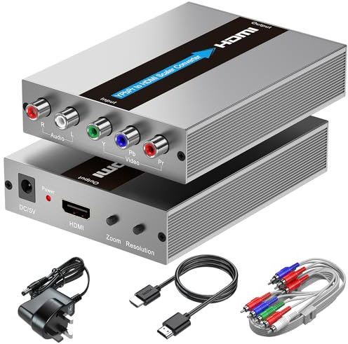 Component to HDMI Converter with Scaling Function + Zoom Function(HDMI & Component Cables Included), YPbPr to HDMI Converter for DVD/NGC/Wii/VHS/PS2(Not for 240P games)