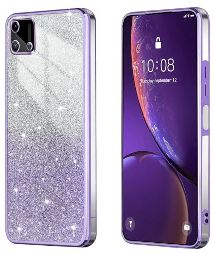 BEEJTUNY Handyhülle für Realme C11 2021 / Realme C20, Weiche und Schöne Hülle mit Glitzeraufkleber, Transparente Bumper Schutzhülle, Stilvolle Stoßfeste Hülle. Lila