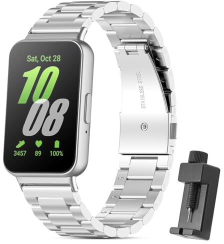 CHULN Metall Armband Kompatibel mit Samsung Galaxy Fit 3, Verstellbar Edelstahl Replacement Strap für Galaxy Fit 3. (No host)