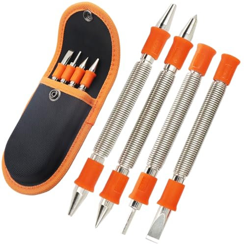 WHLLING 4 Pieces Dual Head Nail Setter, Dual Head Center Punch, Door Hinge Pin Removal Tool and Cold Chisel, Spring Nail Set, Spring Loaded Punch（1/8-in, 3/32-in, 3/16-in, 1/16-in, 5/16-in, 1/8-in）