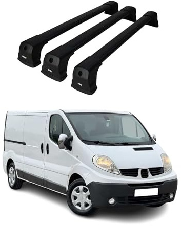 OMAC Dachträger Querträger kompatibel mit Renault Trafic II 2001-2014 – 3 Stangen – Abschließbar – Aluminium Schwarz