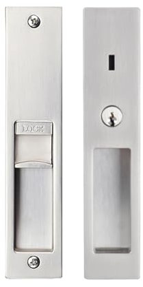 Betensh Pocket Door Lock with Key Sliding Door Locks Handle Pocket Door Lock Mortise Lock Recessed Door Handle 180mm-Silver