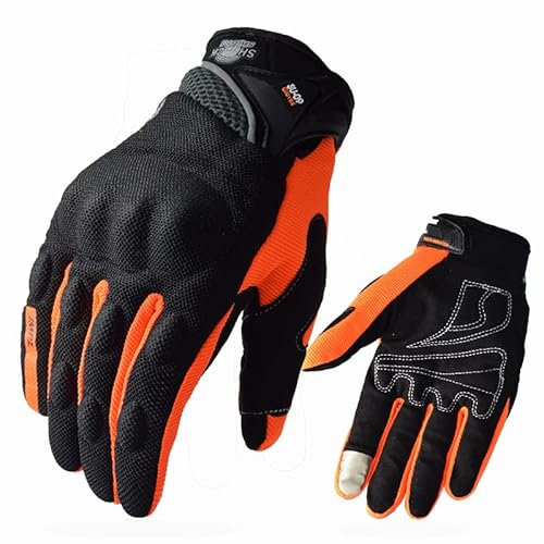 ZiYouao Motorradhandschuhe Sommer Touchscreen Motorrad Reithandschuh Vollfinger Mesh Atmungsaktiv Motocross Handschuh MTB Dirt Bike Handschuhe Motorrad Handschuhe(Orange,M)
