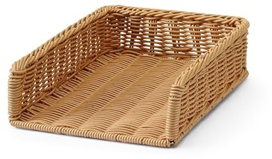 HENDI Brotkorb-Display, zum Ausstellen von Brot, für Bäckereien und Buffets, mit Edelstahlrahmen verstärkt, spülmaschinenfest, Brotmulde, Brötchenkorb, 395x295x(H)105mm, Polyrattan