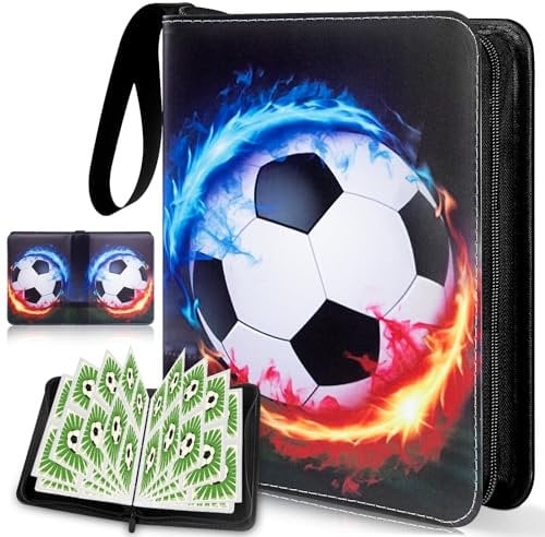 Sammelalbum Fußball Karten - 400 Karten Sammelkarten Album 4 Taschen 50 Seiten Sammelmappe Fussballkarten,Fussball Karten Sammelalbum, Doppelseitiger Seitenschutz Ordner Buch Karten Binder
