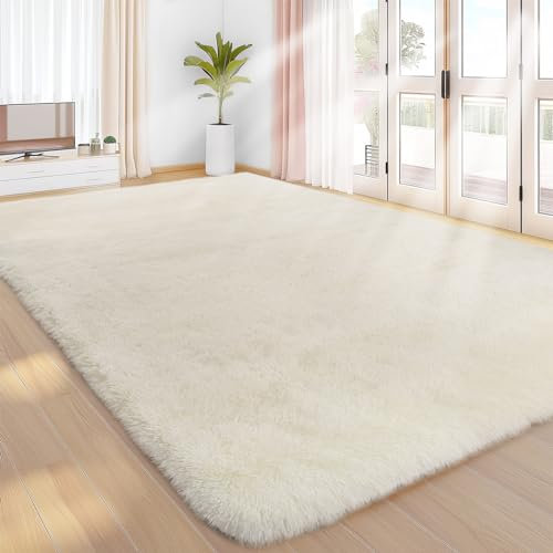 Sour Lemon Hochflor Teppich Creme Teppich Wohnzimmer 240x300 Waschbar Anti-Rutsch Extra Große Teppiche Schlafzimmer Flauschige Moderne Teppiche Matte Teppichen für Schlafzimmer Kinderzimmer