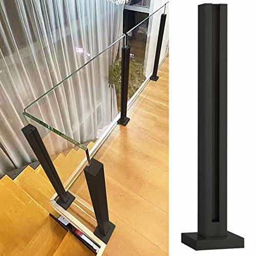 Poteau de garde-corps en verre en acier inoxydable 304 pour escaliers de couloir intérieurs - Système de poteau de garde-corps en verre carré noir - Kit de balustrade d'installation de panneau de verr