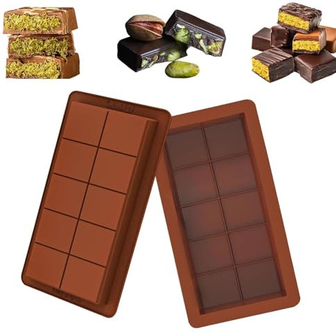 DINGFENG Dubai Schokoladenform 2er Set，Professionelle Silikonform Extra Tief (25x12cm)，Für Pralinen Bonbons Hausgemachte Schokolade, Spülmaschinenfest & Anti-Haft (Schokoladenform Schokolade）