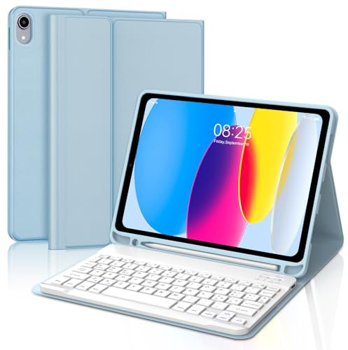 Custodia con Tastiera Magnetica per iPad 10a Generazione 2022, Custodia con Bluetooth QWERTY Italiano, Supporto Apple Pencil, Rimovibile & Leggera, Compatibile al 100% con iPad 10.9 (Azzurro)