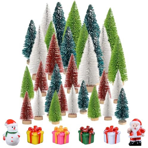 BXYIIGRU 41 Piezas Mini Arbol de Navidad, Árbol de Navidad Artificial con Bases de Madera Arbol de Navidad Pequeño para Decoración de Mesa Escaparate de Productos Bricolaje(4.5/6.5/8.5cm)