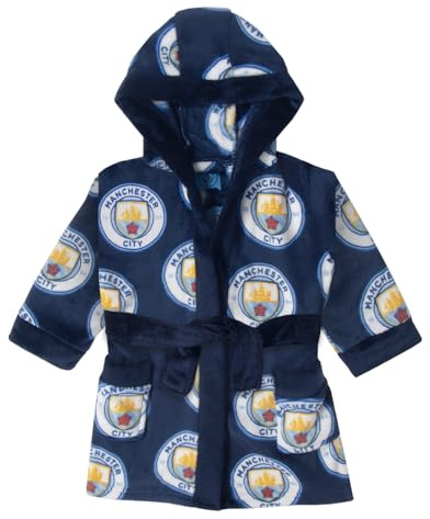 MANCHESTER CITY Baby Dressing Gown Toddler Robe Hooded Fleece Official Gift
