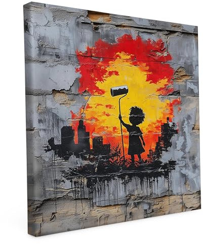 Banksy Motive - Wandbild auf Leinwand – Keilrahmen bedruckt - matter Kunstdruck – Graffiti – Street Art – 2cm Holzrahmen - Malerbursche, Quadratisch (40x40 cm)