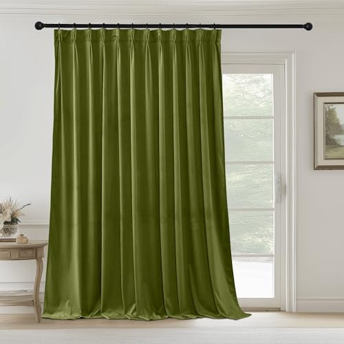StangH Extrabreite olivgrüne Samtvorhänge, 274,3 cm lang, Plissee-Vorhänge mit Haken, wärmeisoliert, Urlaubsdekoration für Hotelparty, B 72 x L 108 cm, 1 Paneel