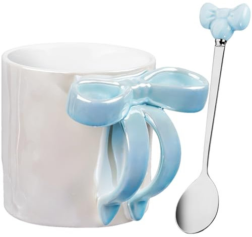 NiHome 340ML/12OZ Bow Handle Ceramic Coffee Mug for Home, Office, Travel, Electroplated Finish with Shimmering Starry Glow, High-Temperature Fired for Durability, Microwave,Dishwasher Safe (Blue)
