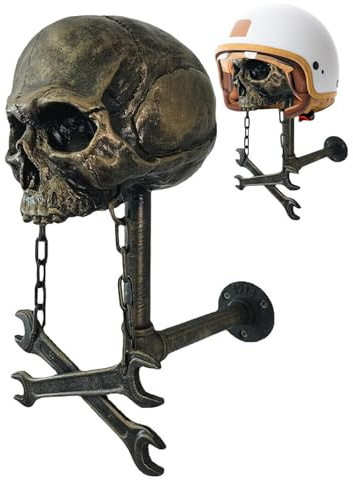 Tewzafiya Halterung für Helme mit Totenkopf, Halterung für Motorradhelme, Wandhalterung für Helme | Halterung und Gepäckträger mit Totenkopf-Design für Fahrrad