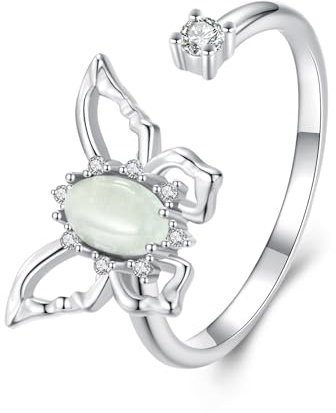 Qings Schmetterling Ring für Frauen Sterling Silber 925 Tier Offener Verstellbarer Ring mit Zirkonia
