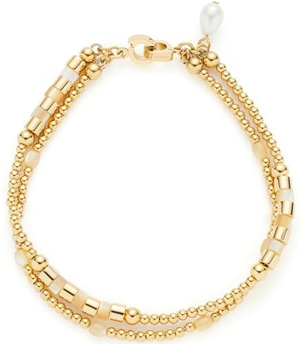 JEWELS BY LEONARDO Armband Caronna • Arm-Kette aus goldfarbenem Edelstahl • Feinste Goldkugeln • schimmerndes Perlmutt • 19 cm Länge • Schmuck Geschenk für Frauen • 024918