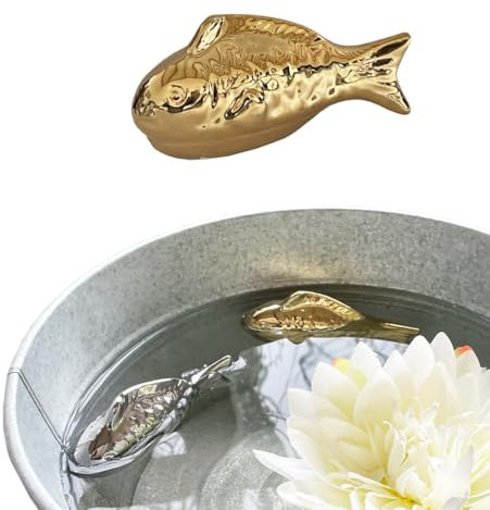itsisa Teichdeko Schwimm Fisch Gold 11 cm aus Porzellan schwimmend für Schwimmschale, als Teich Deko, Deko für Vogeltränke etc. - Fische, Schwimmtiere