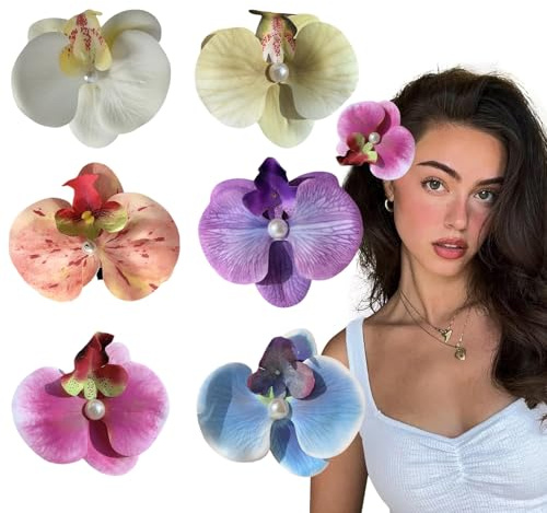 6 Stück Haarspangen Mit Hawaiianischen Blumen,Blumen Klammer,Böhmische Haarnadel Mit Schmetterlingsorchidee Blumen Geeignet Für Festivals Und Strandpartys