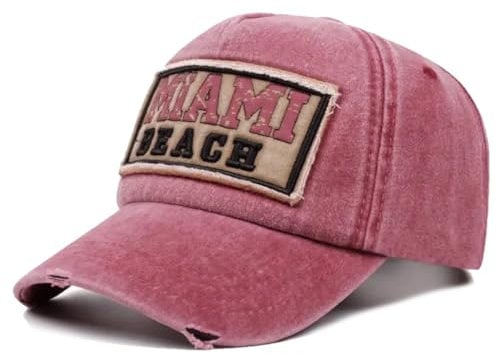 Baseballcap Miami Beach Florida Vintage Style Cap Herren Damen (DE/NL/SE/PL, Alphanumerisch, Einheitsgröße, Rot)