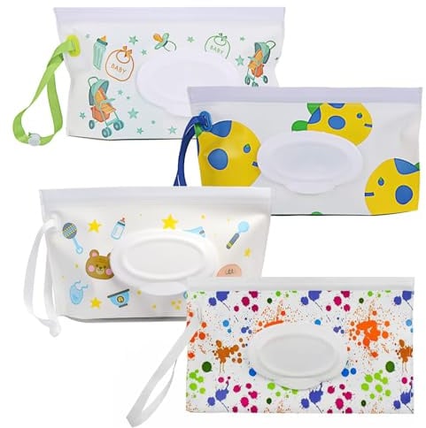 4er-Pack Spender für Baby-Feuchttücher,tragbarer, wiederverwendbarer Halter und Etui für Baby-Reise-Feuchttücher, nachfüllbarer Behälter für Baby-Feuchttücher für unterwegs