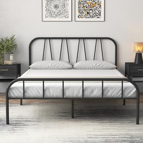 Yocreat King Bed Frame, Solid Metal Bed Frame, Modern Platform Bed with High Headboard & Footboard, Ample Underbed Storage, Easy Assembly, Black(150x200)
