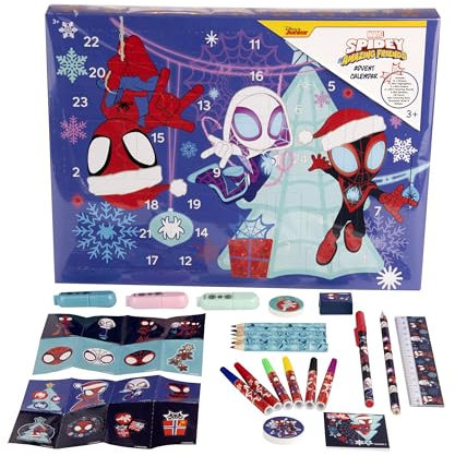 CyP Brands - Spidey, Adventskalender, 24 Überraschungen, Kindergeschenk, offizielle Marvel-Lizenz, Aktivitäten und Spielzeug, Weihnachten für Jungen und Mädchen