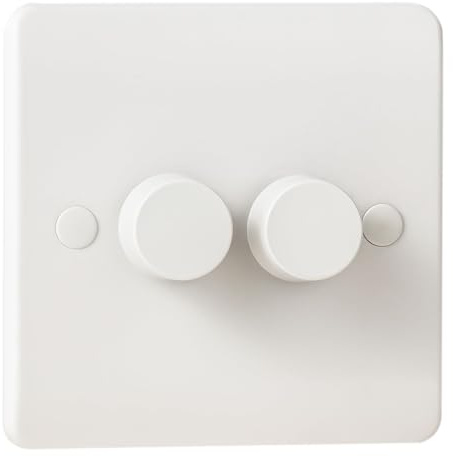 Double Led Dimmer Light Switch, Trailing Edge White Light Switch for Dimmeable LED/Halogen Lights, Rotary Push On/Off, 2 Gang 1 Way, 3-150W