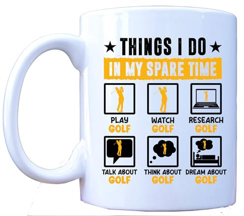 Millhouse Prints Things I Do in My Spare Time Golf Mug – Funny Coffee Mug with Yellow Icon Design for Golf Fans – Ceramic Sports Hobby Cup – 11oz