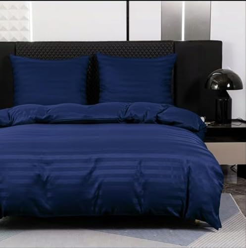 TEXTILOVE Bettwäsche 3-teilig Set 200x220 cm Dunkelblau Gestreift Damast Mikrofaser Hotelbettwäsche 1x Bettbezug 2X Kissenbezüge 70x80 cm Oeko-TEX 100