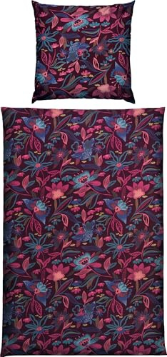 REDBEST Satin Bettwäsche Blumen Beere Größe 80x80 cm / 135x200 cm - temperaturausgleichend, pflegeleicht, mit Reißverschluss