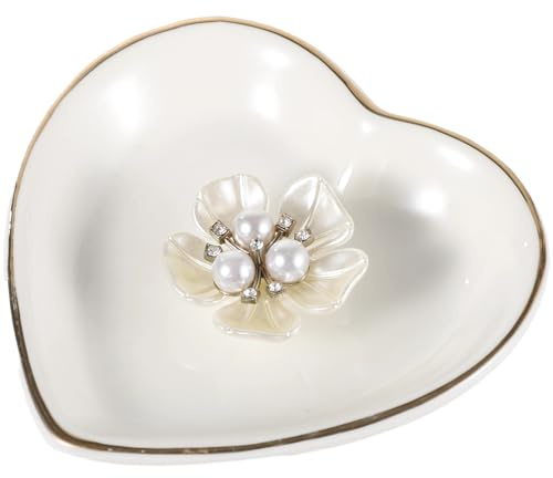 YOFAPA Heart Shaped Trinket Dish, Ceramic Jewelry Tray for Earrings Necklaces Bracelets, Engagement Wedding Ring Dish, Elegant Golden Edge