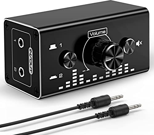 Tendak Bi-Directional 3,5mm Jack Audio Switch Selector 2 In 1 Out / 1 In 2 Out Analog Geräuschloser Stereo Audio Umschalter mit Lautstärkeregler, Sound Verteiler Splitter für Lautsprecher Kopfhörer PC