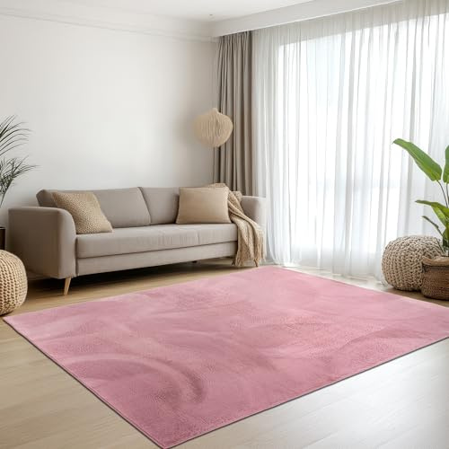 Teppich-Traum Kurzflor Teppich Modern Hasenfell-Optik Berry 140x200 cm | Samtweich und schimmernd, pflegeleicht, rutschhemmend, robust, saugrobotergeeignet, OEKO-TEX geprüft, Schlaf- & Gästezimmer